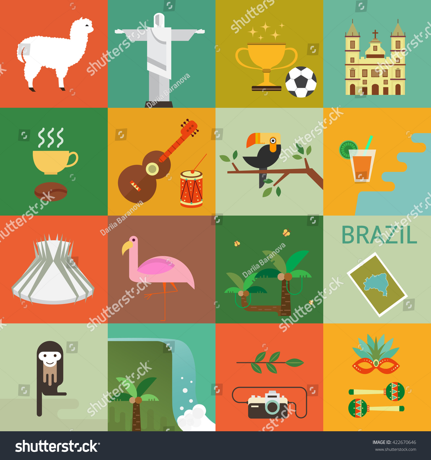 SVG of Vector illustration with Brazil symbols  made in modern flat style. Travel to Brazil concept. Flat icons arranged in square. svg