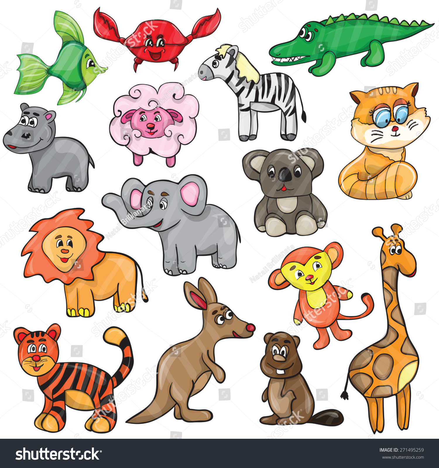 Vector Illustration With Cute Animals - Cartoon Set - 271495259 ...
