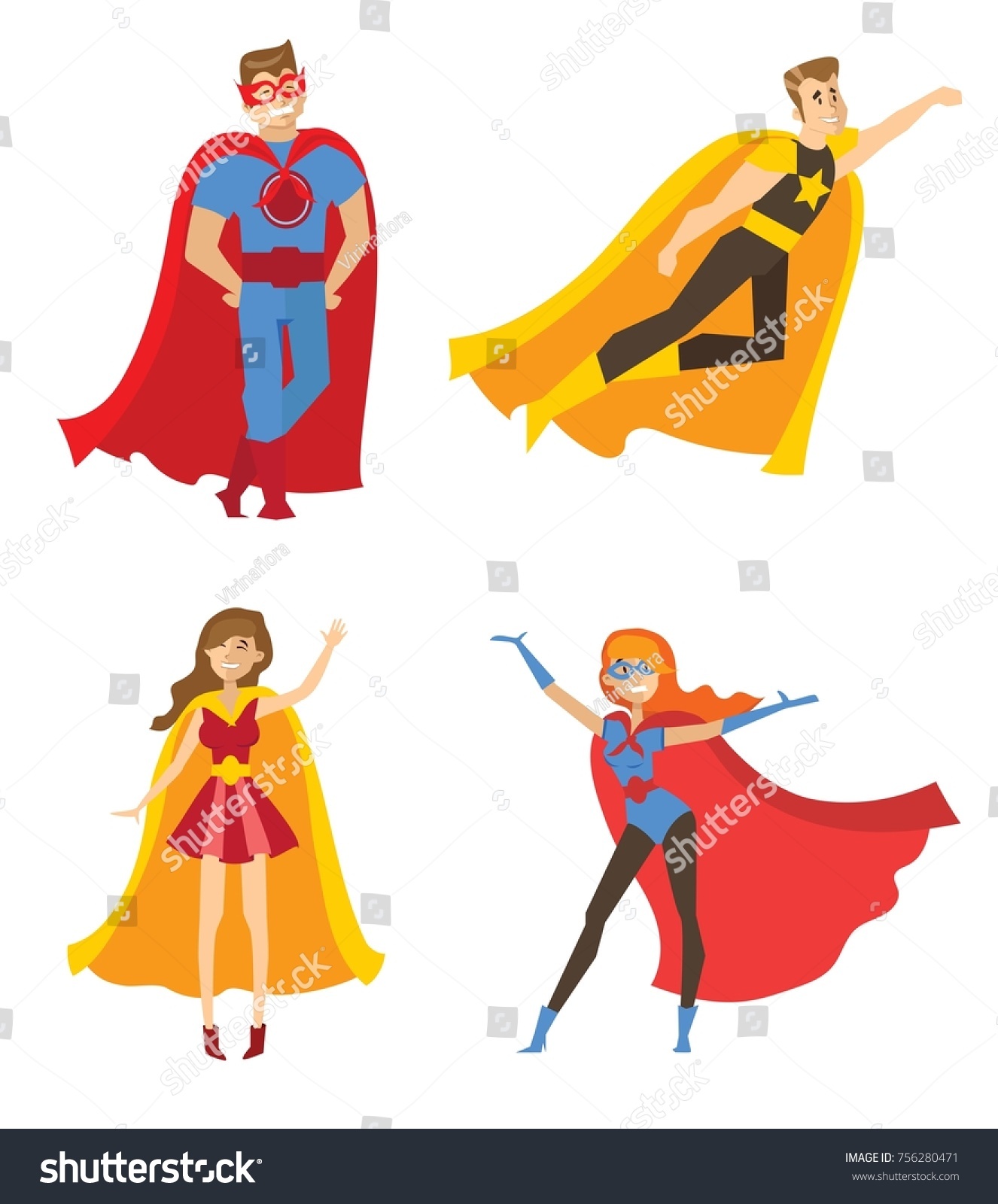 Vector Illustration Female Male Superheros Team Stock Vector (Royalty ...