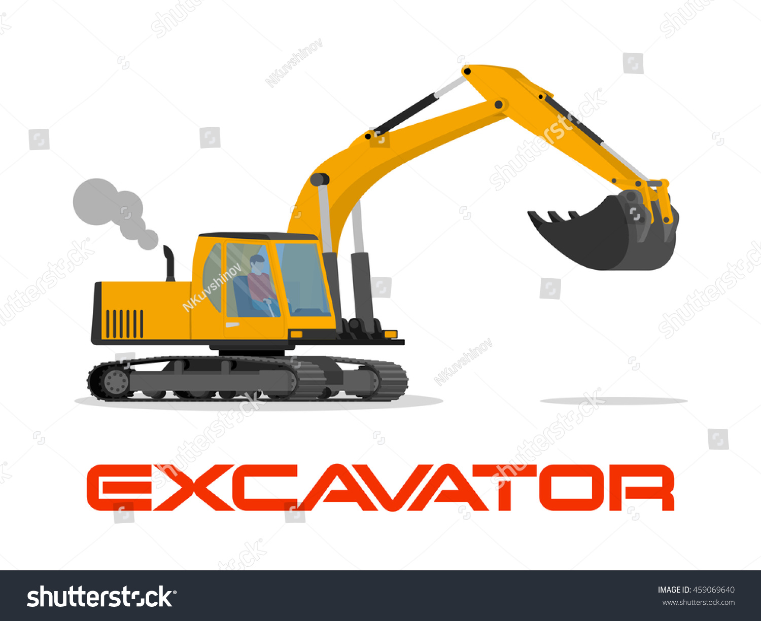 Vector Illustration Flat Industrial Excavator Construction Stock Vector ...