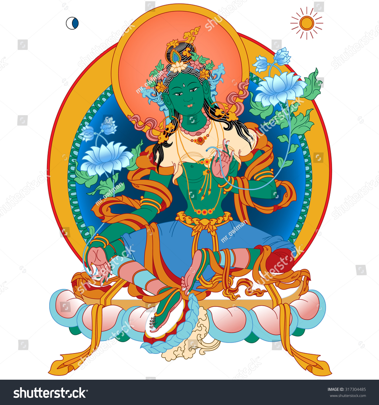 緑のタラとベクターイラスト チベット仏教の象徴 ブッダ ベクターイラスト のベクター画像素材 ロイヤリティフリー 317304485