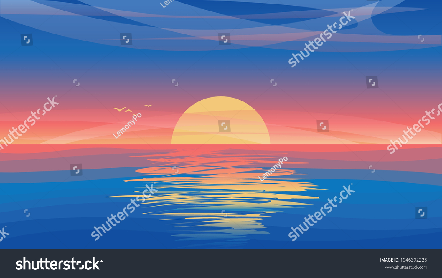 夕日 湖 のイラスト素材 画像 ベクター画像 Shutterstock