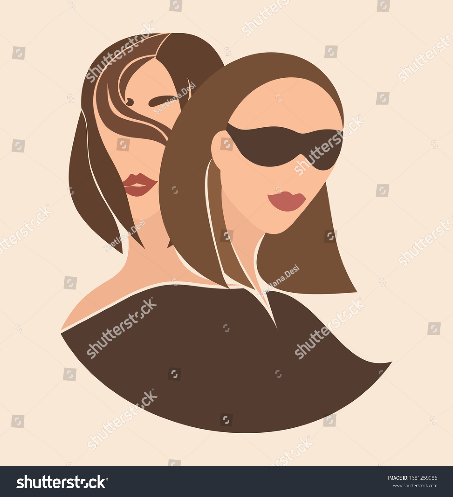 Vector Illustration Two Beautiful Girls Two Stock Vector Royalty Free 1681259986 Shutterstock 