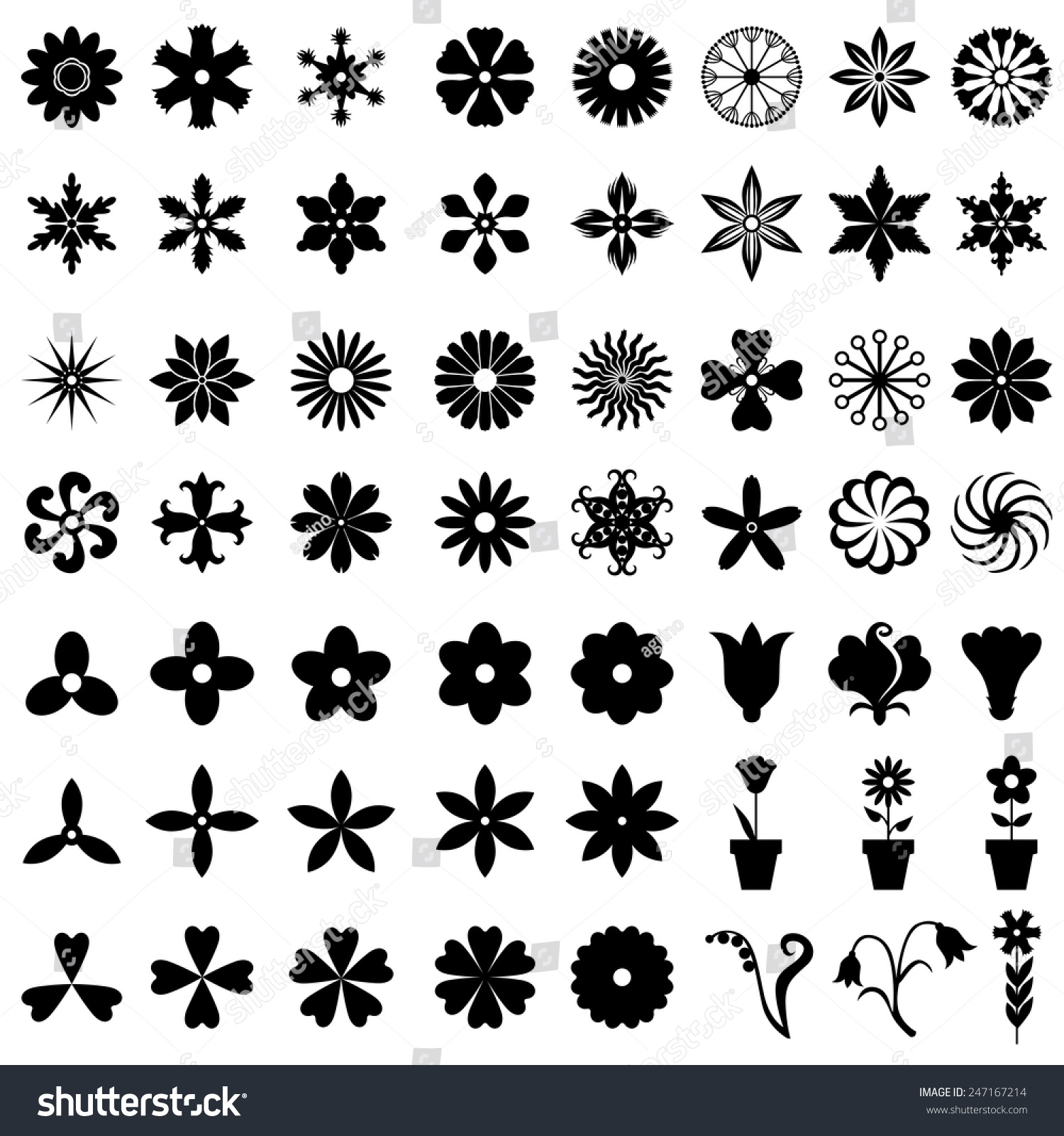 Vector Illustrations Set 64 Flowers Icons Stock Vector 247167214 ...