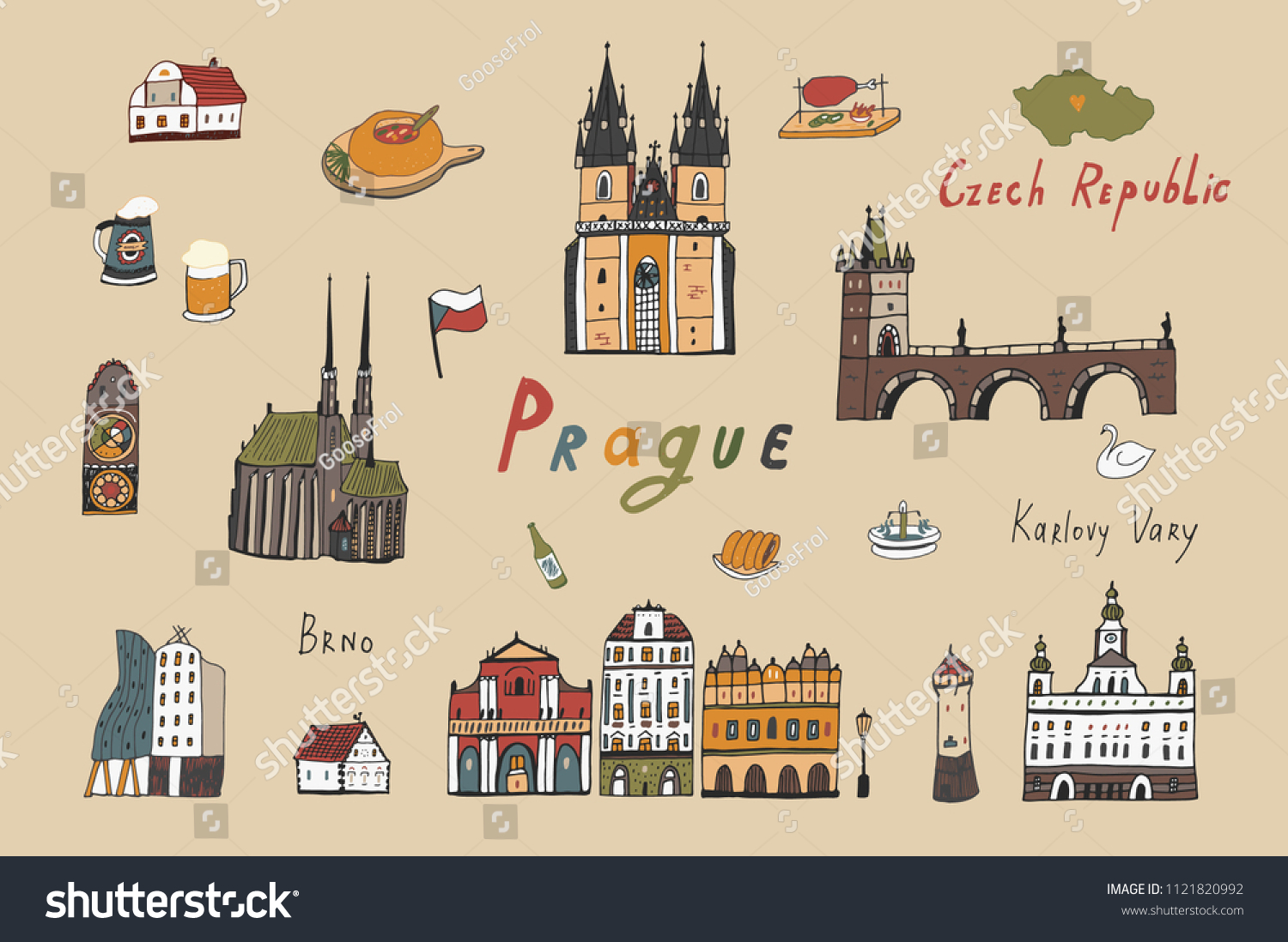 Vector Illustrations Set Prague Czech Republic Stock Vector (Royalty ...