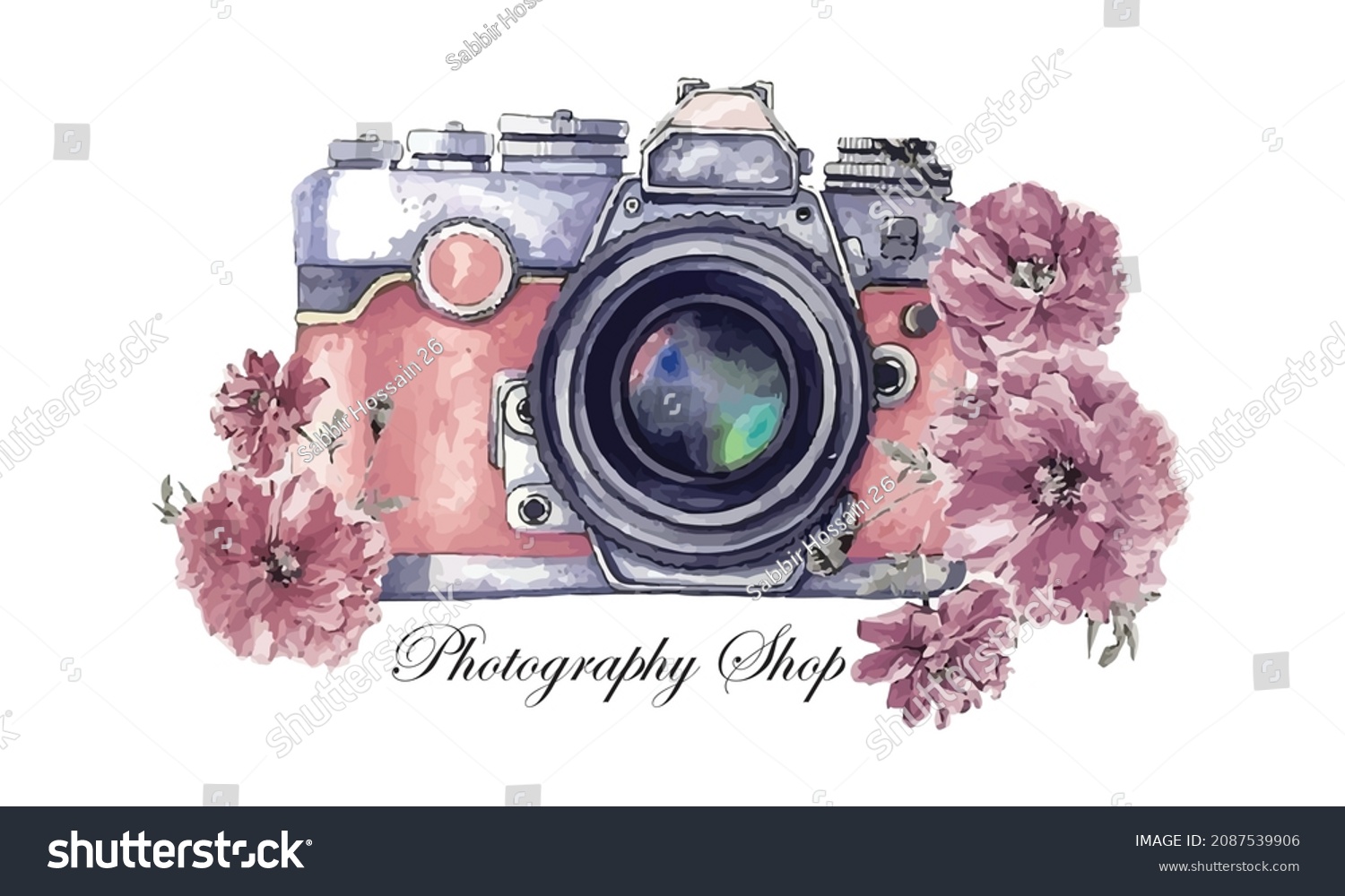 Vector Illustrations Watercolor Abstract Camera Logo Stock Vector