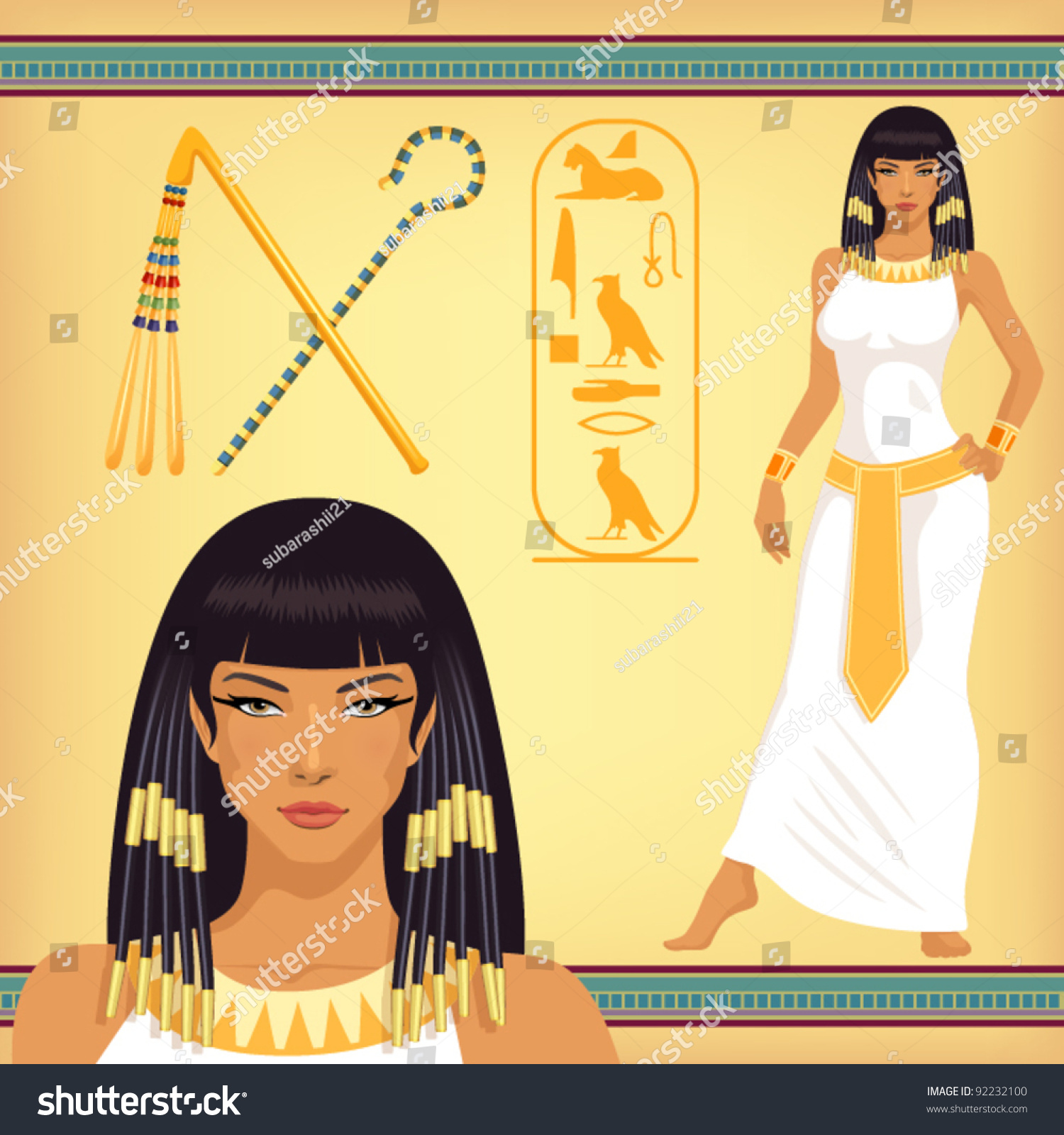 vector illustrations with ancient Egypt theme - a beautiful girl ...