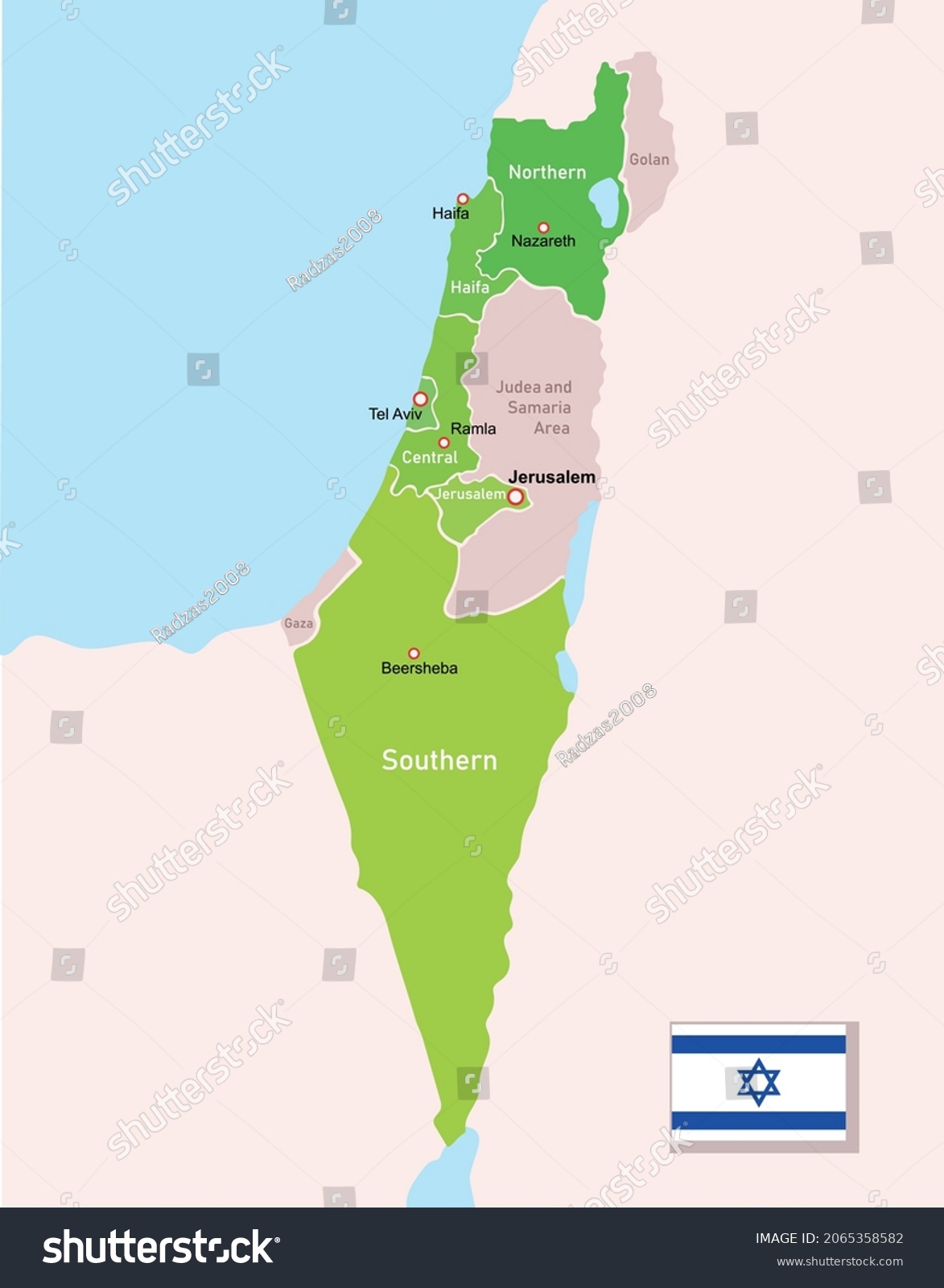 Vector Image Israel Regions Map Stock Vector (Royalty Free) 2065358582 ...