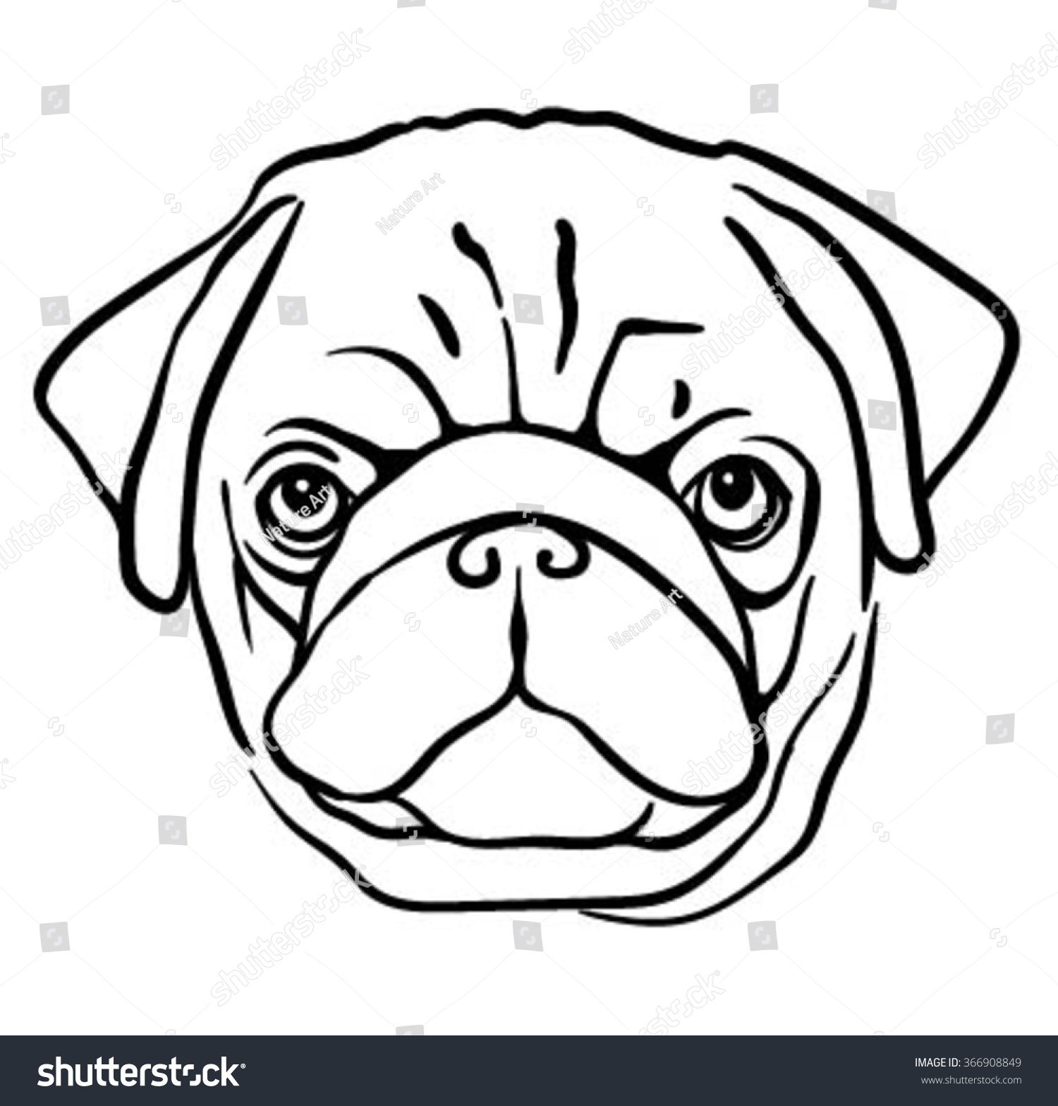 Vector Image Portrait Pug Dog Face Stock Vector 366908849 - Shutterstock