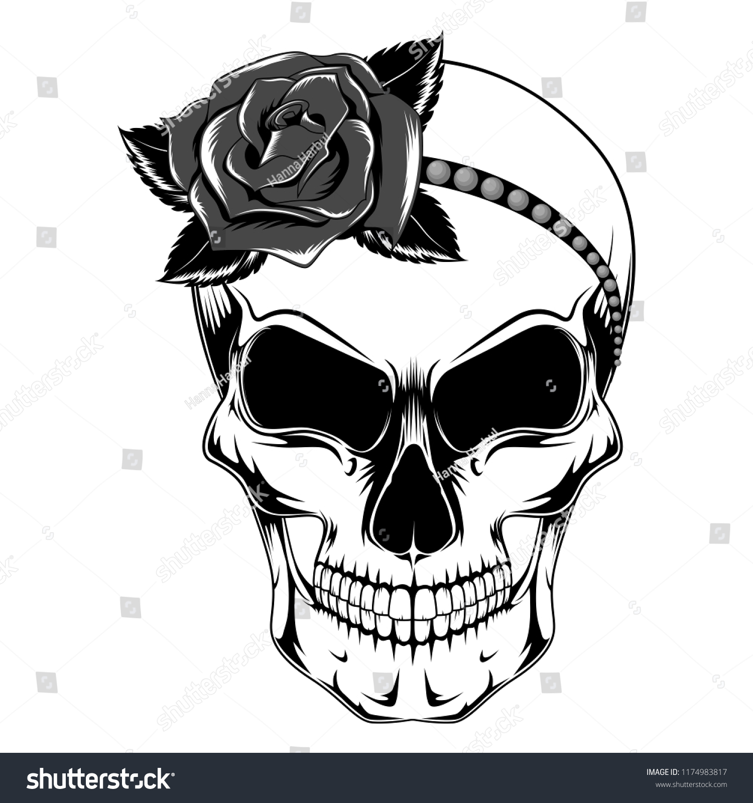 Vector Image Skull Rose On Head Stock Vector Royalty Free