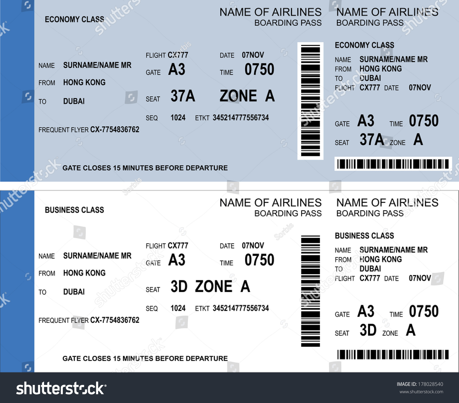 Vector Image Of Airline Boarding Pass Tickets With Barcode - 178028540 ...