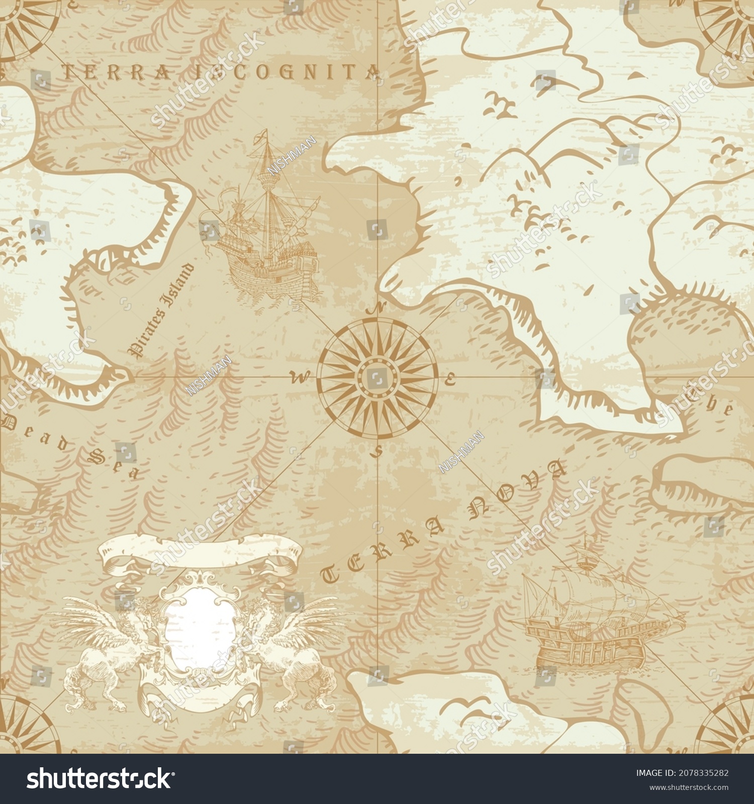 Vector Image Ancient Nautical Chart Sea Stock Vector (Royalty Free