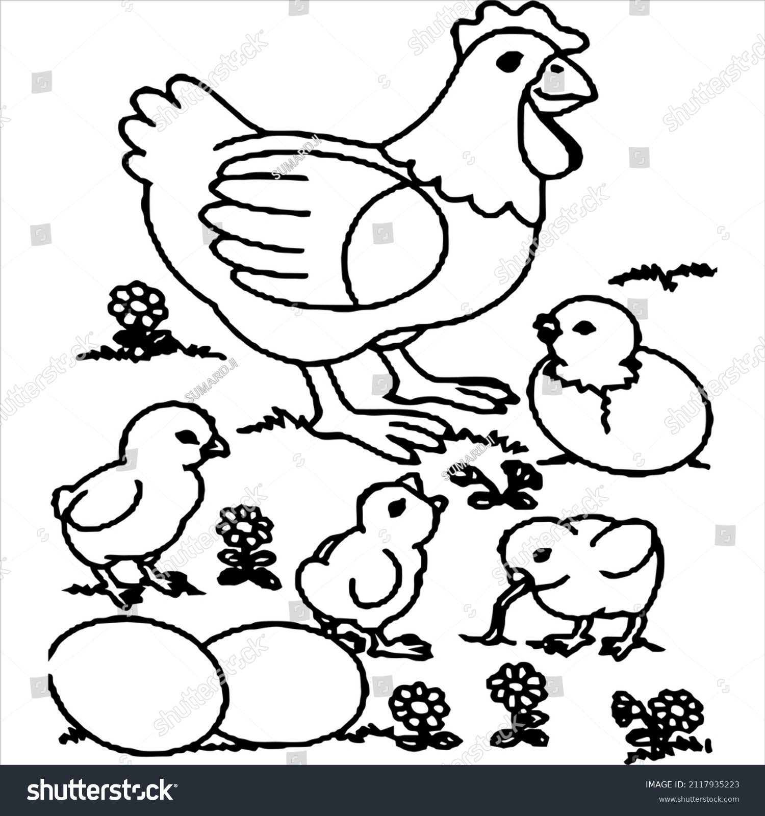 Vector Image Coloring Pages Chicken Black Stock Vector (Royalty Free ...