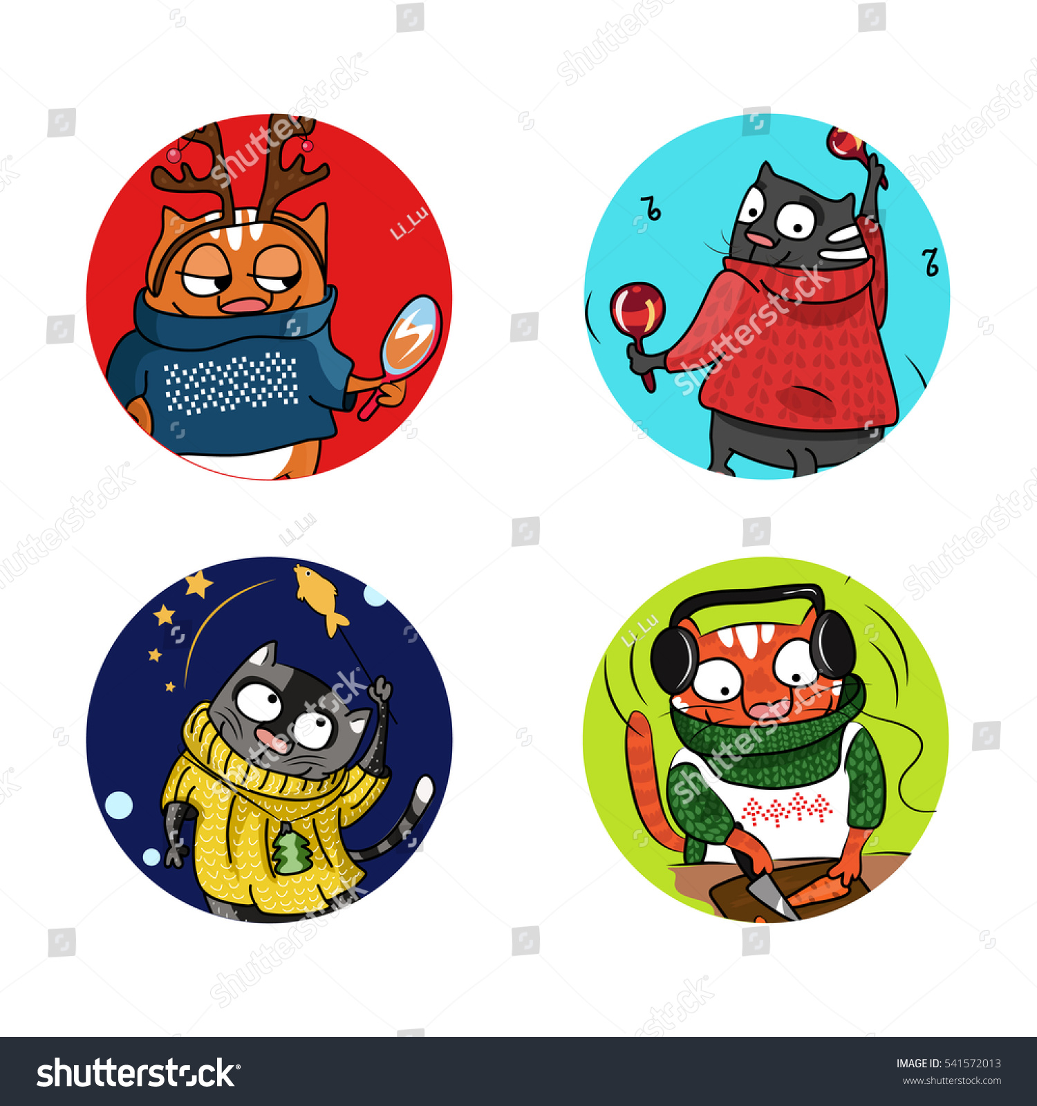 vector image of festive funny cats icons