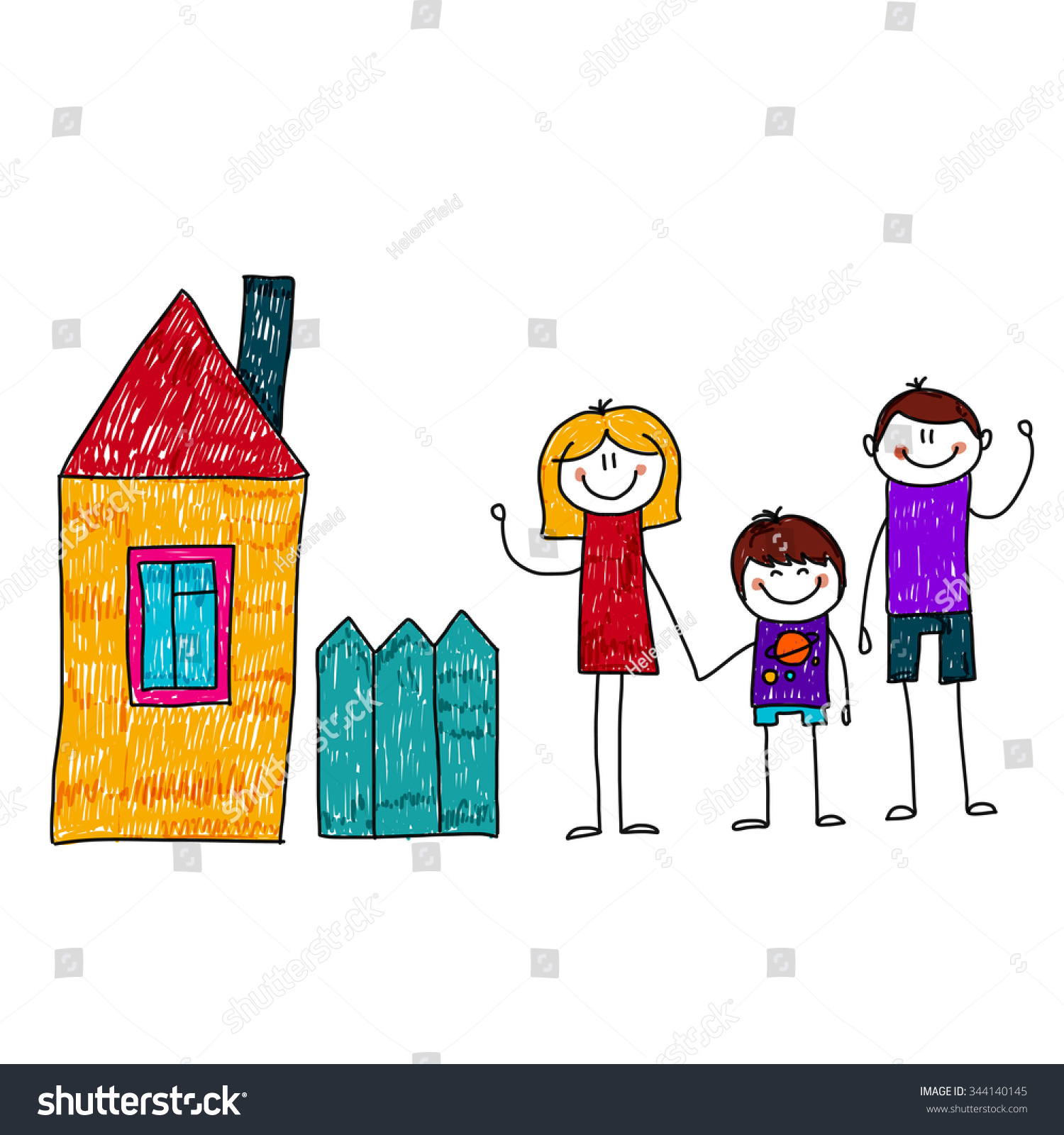 Vector Image Happy Family House Kids Stock Vector 344140145 - Shutterstock