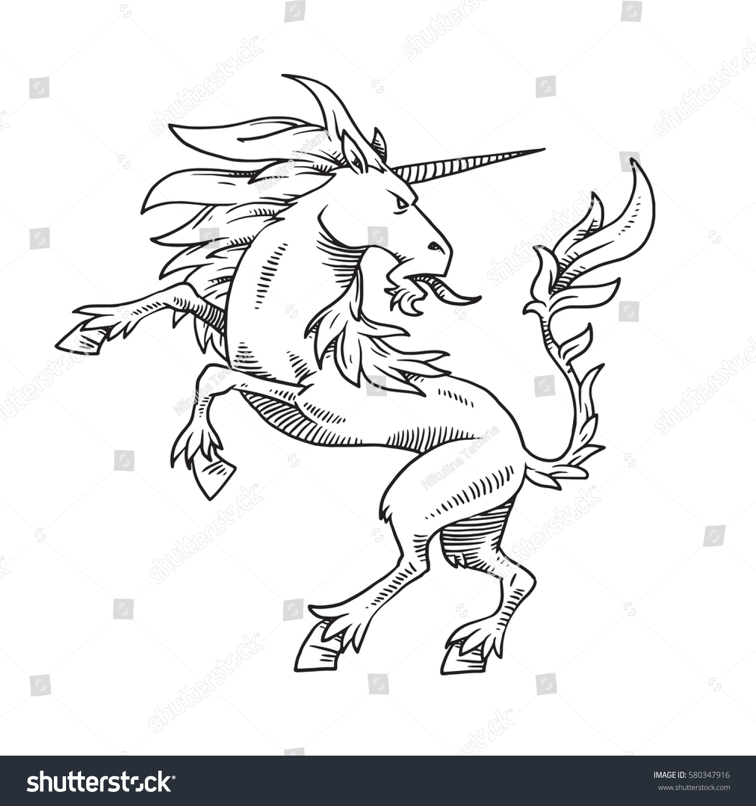 Vector Image Heraldic Unicorn Standing On Stock Vector 580347916 