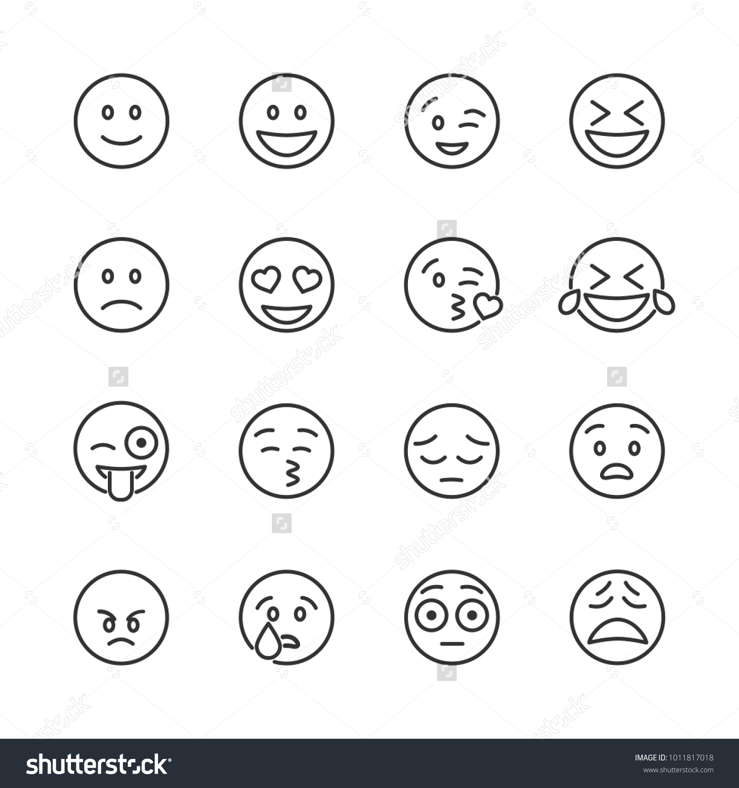 Vector Image Set Emoticons Line Icons Stock Vector (Royalty Free ...