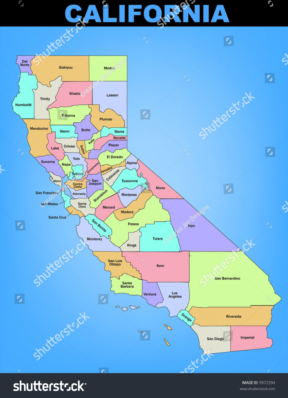 Vector Image Of The State Of California And Its Counties - 9972394 ...