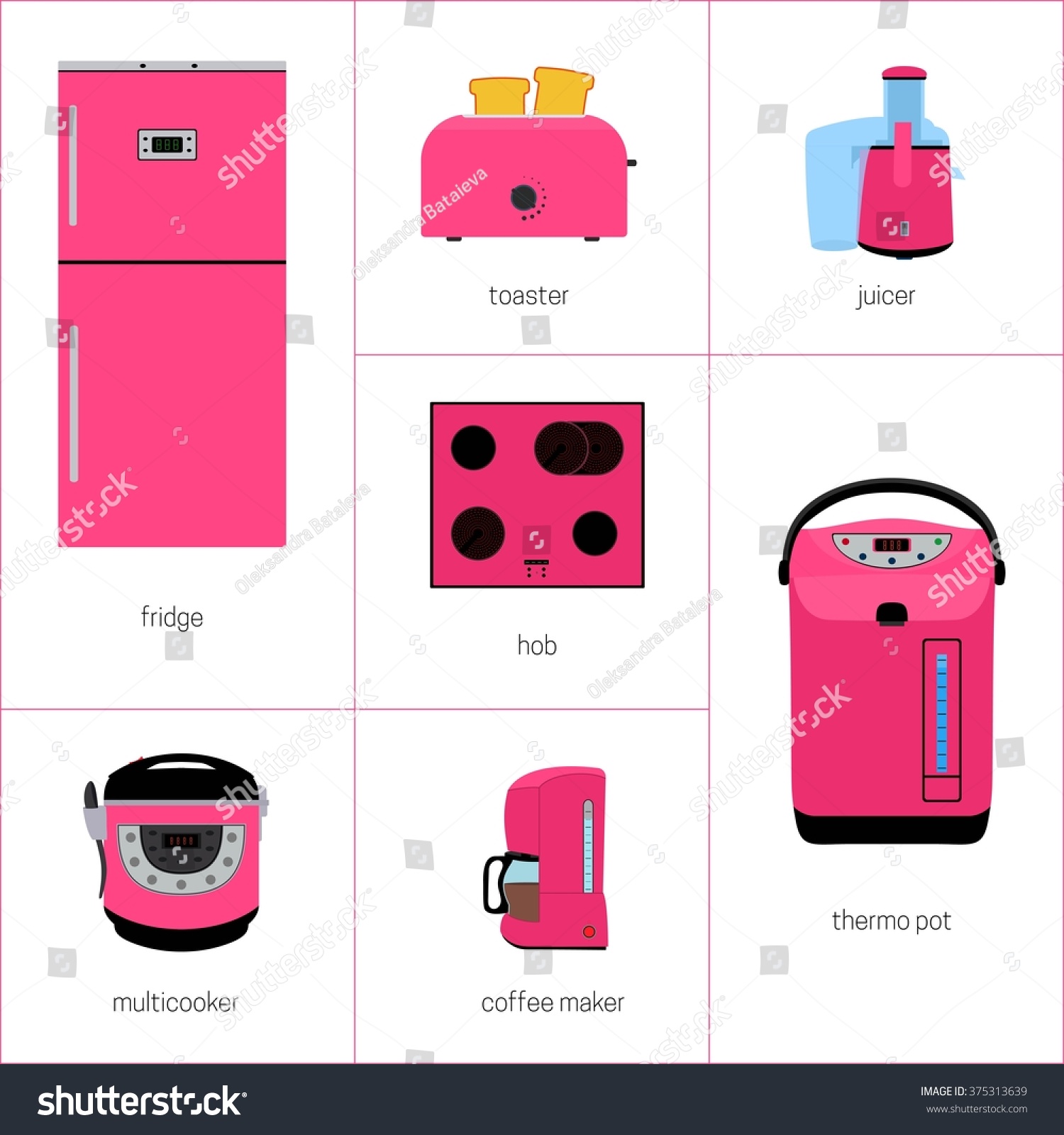 Vector Image Set Kitchen Appliances Pink Stock Vector Royalty Free 375313639
