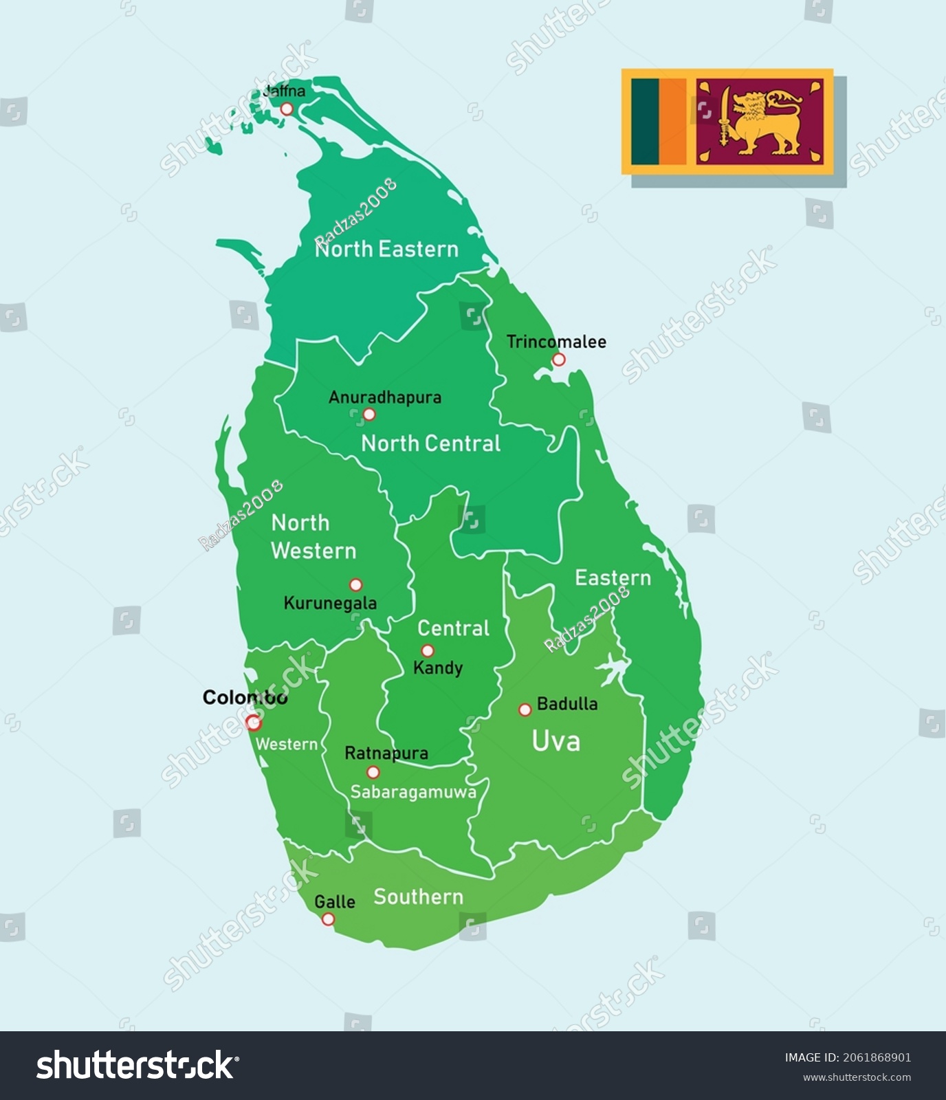 Vector Image Sri Lanka Regions Map Stock Vector (Royalty Free) 2061868901