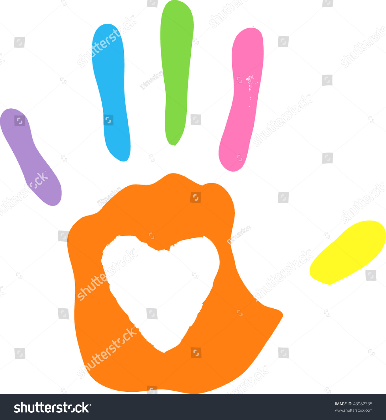 Vector Imprint Of Left Hand - White Areas Of Heart Are Transparent Over ...