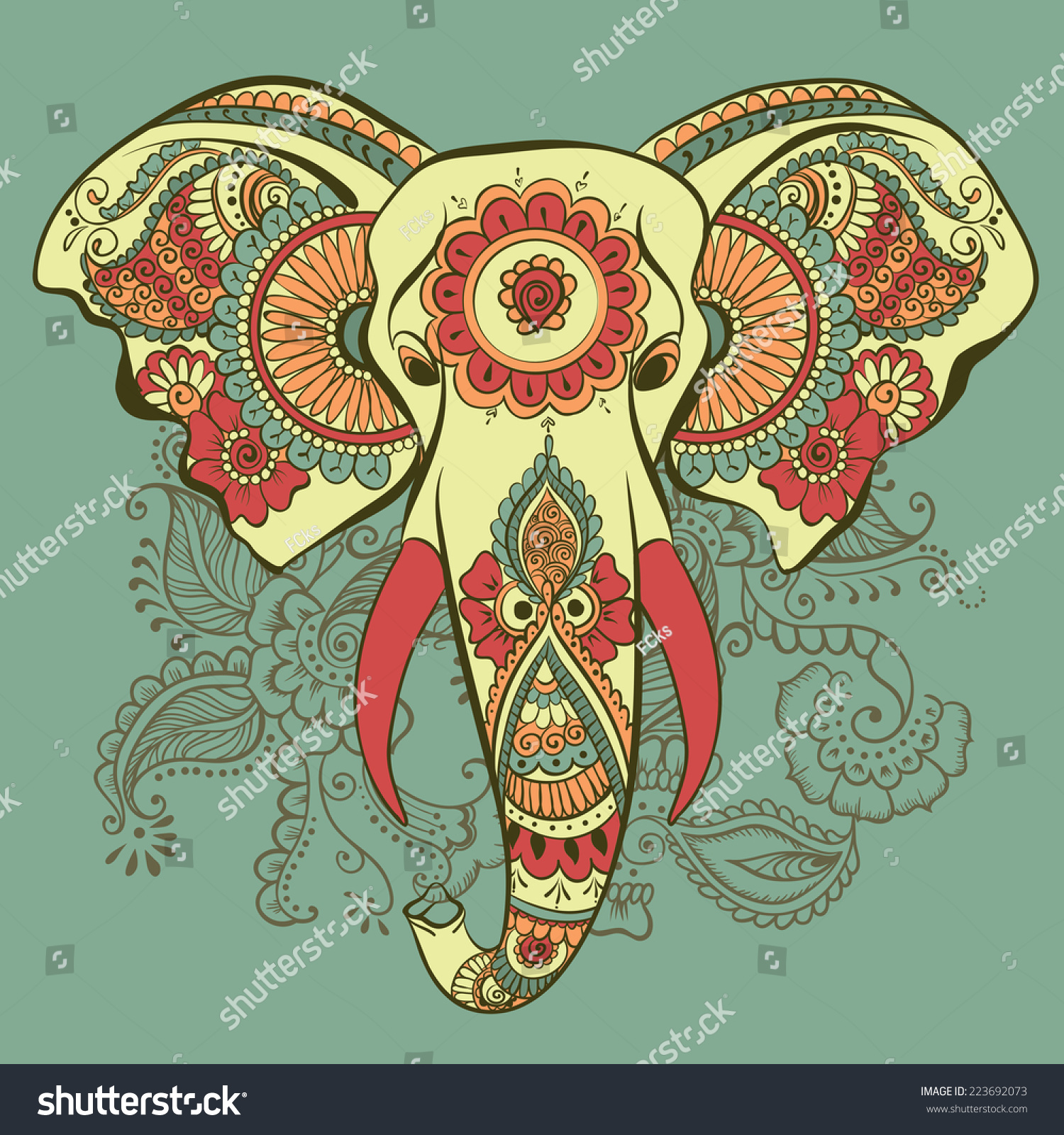 Vector Indian Decorative Elephant On Henna Stock Vector (Royalty Free ...