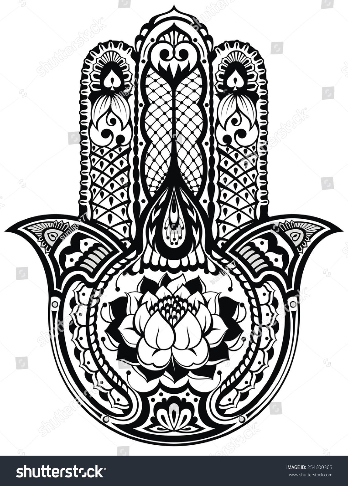 Vector Indian Hand Drawn Hamsa Symbol Stock Vector 254600365 - Shutterstock