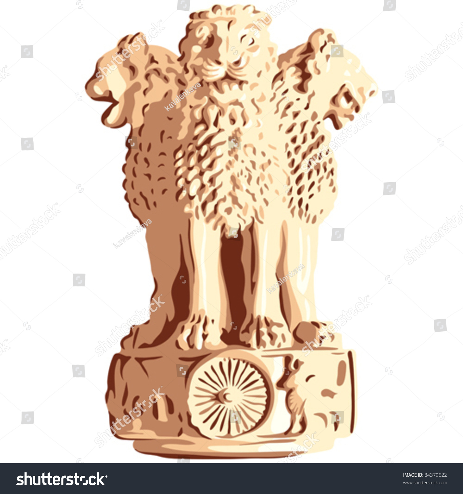 Vector Indian Lions Emblem Ashoka Stock Vector 84379522 - Shutterstock