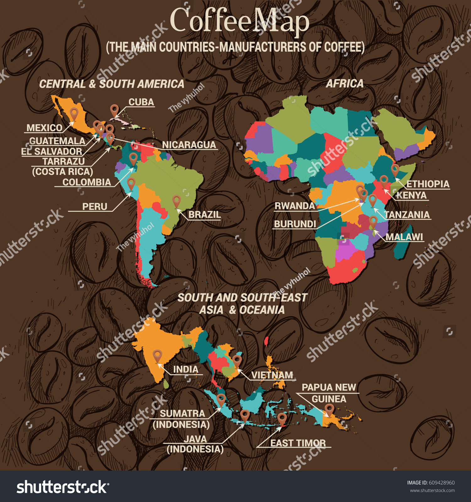 Vector Infographic Concept Coffee Map Main Stock Vector 609428960 Shutterstock 5543