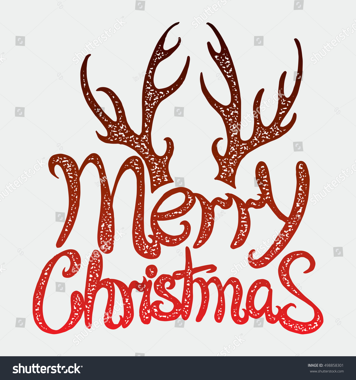 Vector Inscription Merry Christmas Deer Antlers Stock Vector Royalty Free 498858301