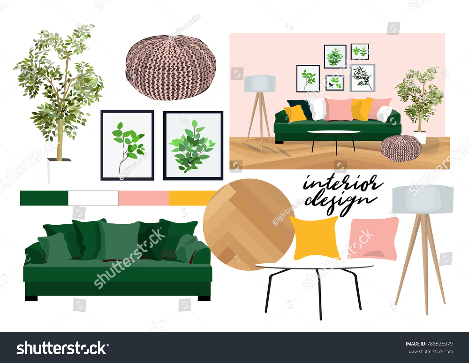 Vector Interior Design Illustration Furniture Collection