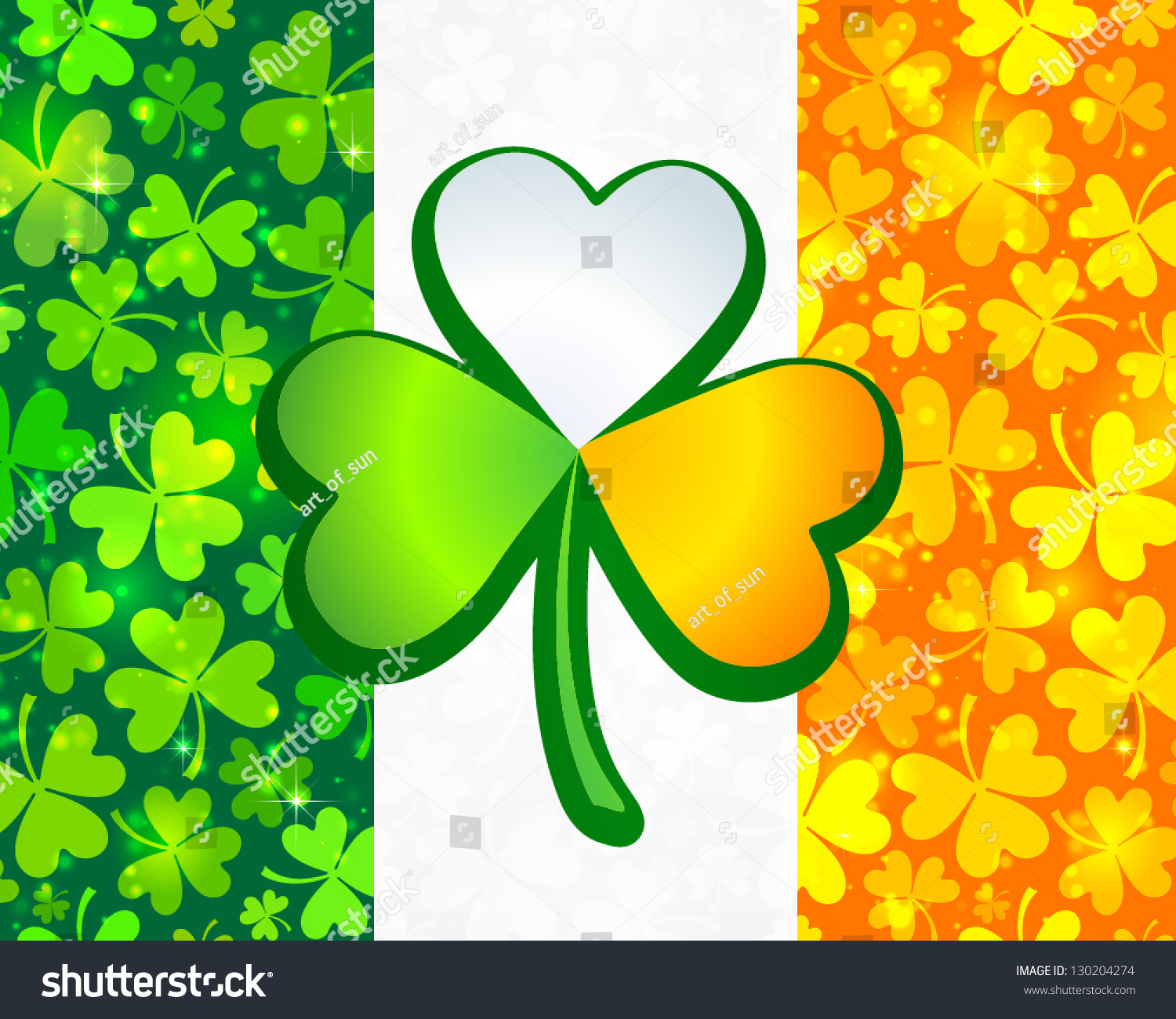 Vector Irish Flag Background Made From Green And Orange Clovers With ...