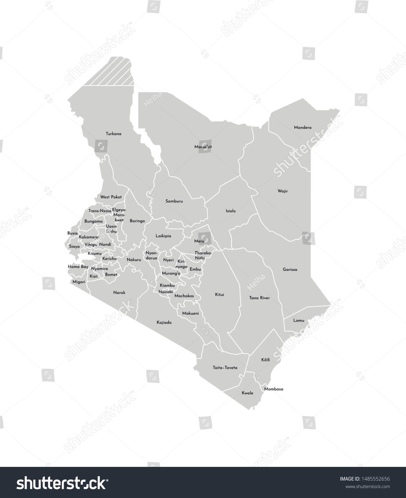 Counties Of Kenya 2 214 Shutterstock   Stock Vector Vector Isolated Illustration Of Simplified Administrative Map Of Kenya Borders And Names Of The 1485552656 