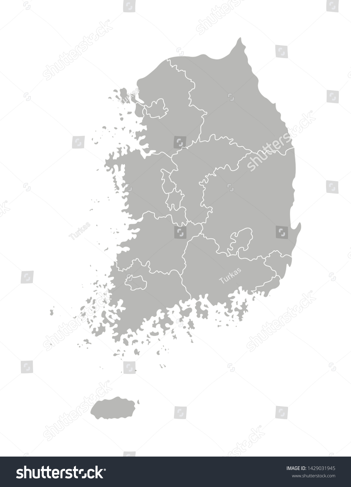 韓国 大韓民国 の簡易管理地図のベクター画像イラスト 州 地域 の境界 灰色のシルエット 白い輪郭 のベクター画像素材 ロイヤリティフリー