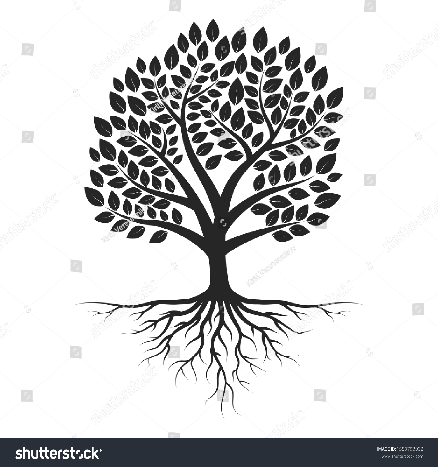 Vector Isolated Illustration Silhouette Tree Roots Stock Vector ...