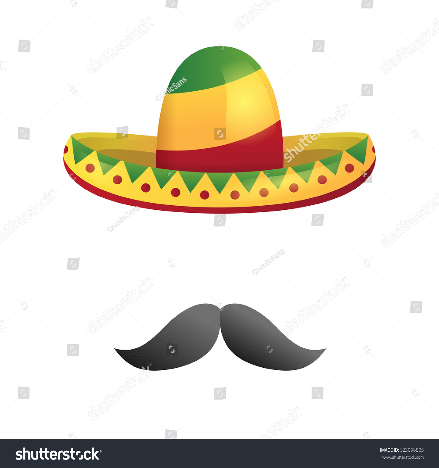 Vector Isolated Mexican Sombrero Hat Moustache Stock Vector 623098805 ...