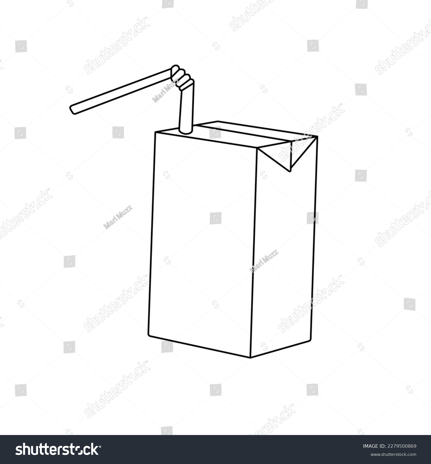 SVG of Vector isolated one single cardboard box small juice or milk pack with a straw colorless black and white contour line easy drawing svg