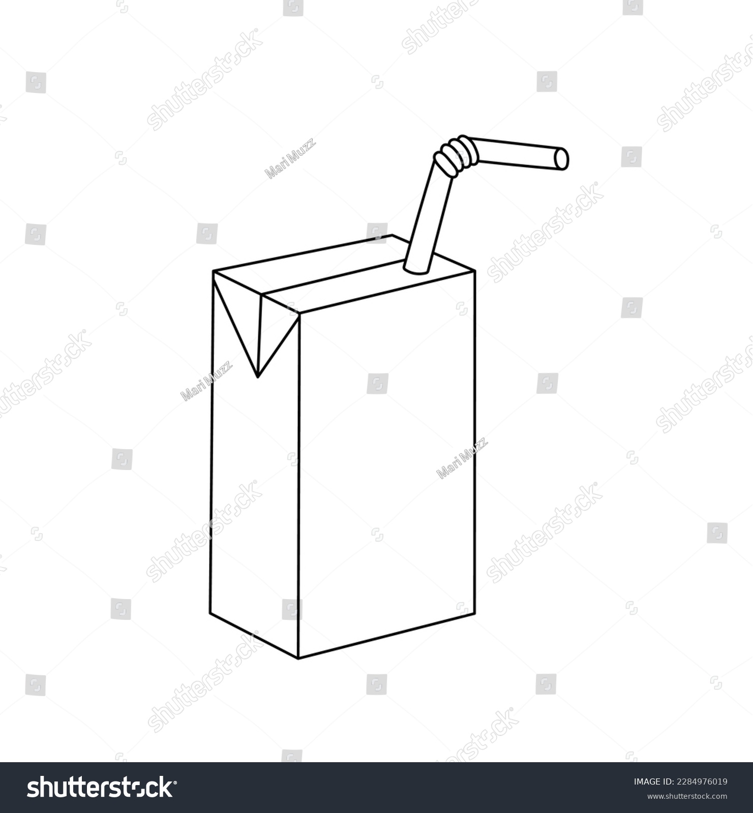 SVG of Vector isolated one single cardboard juice or milk little box with plastic straw colorless black and white contour line easy drawing svg