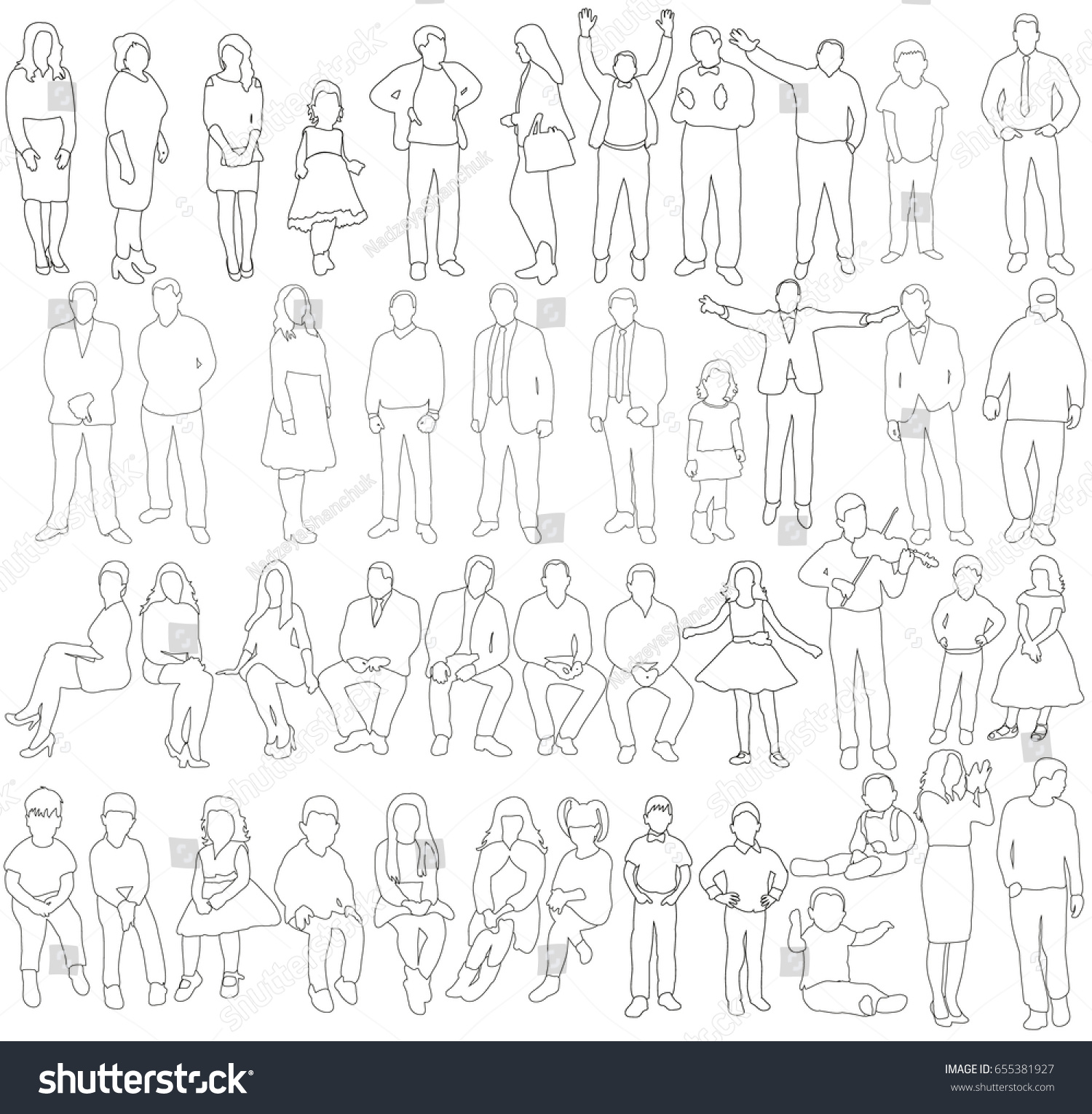 Vector Isolated Outline People Collection Sketch Stock Vector 655381927