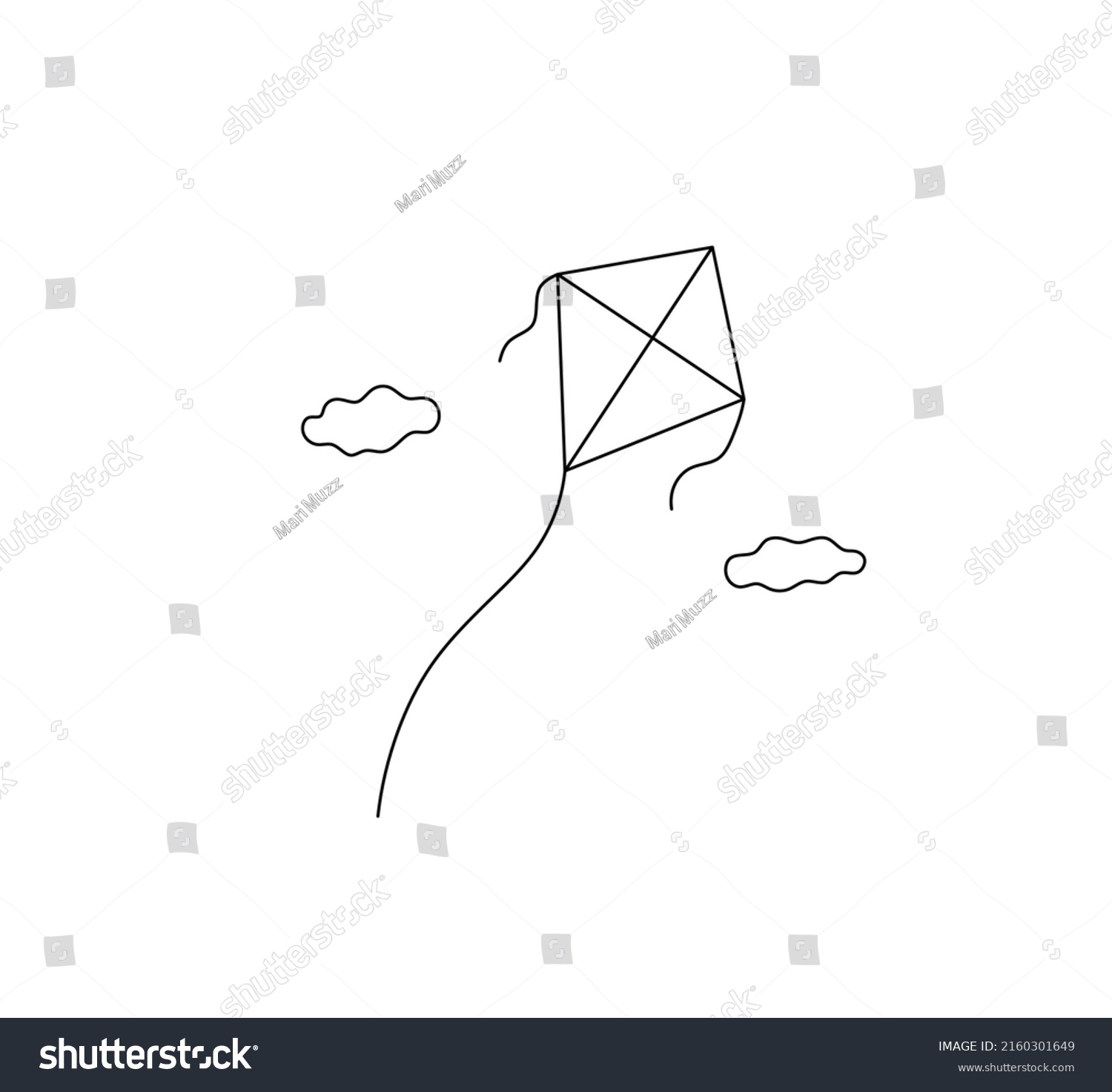 SVG of Vector isolated rhombus kite flying  in the clouds colorless black and white contour line drawing svg