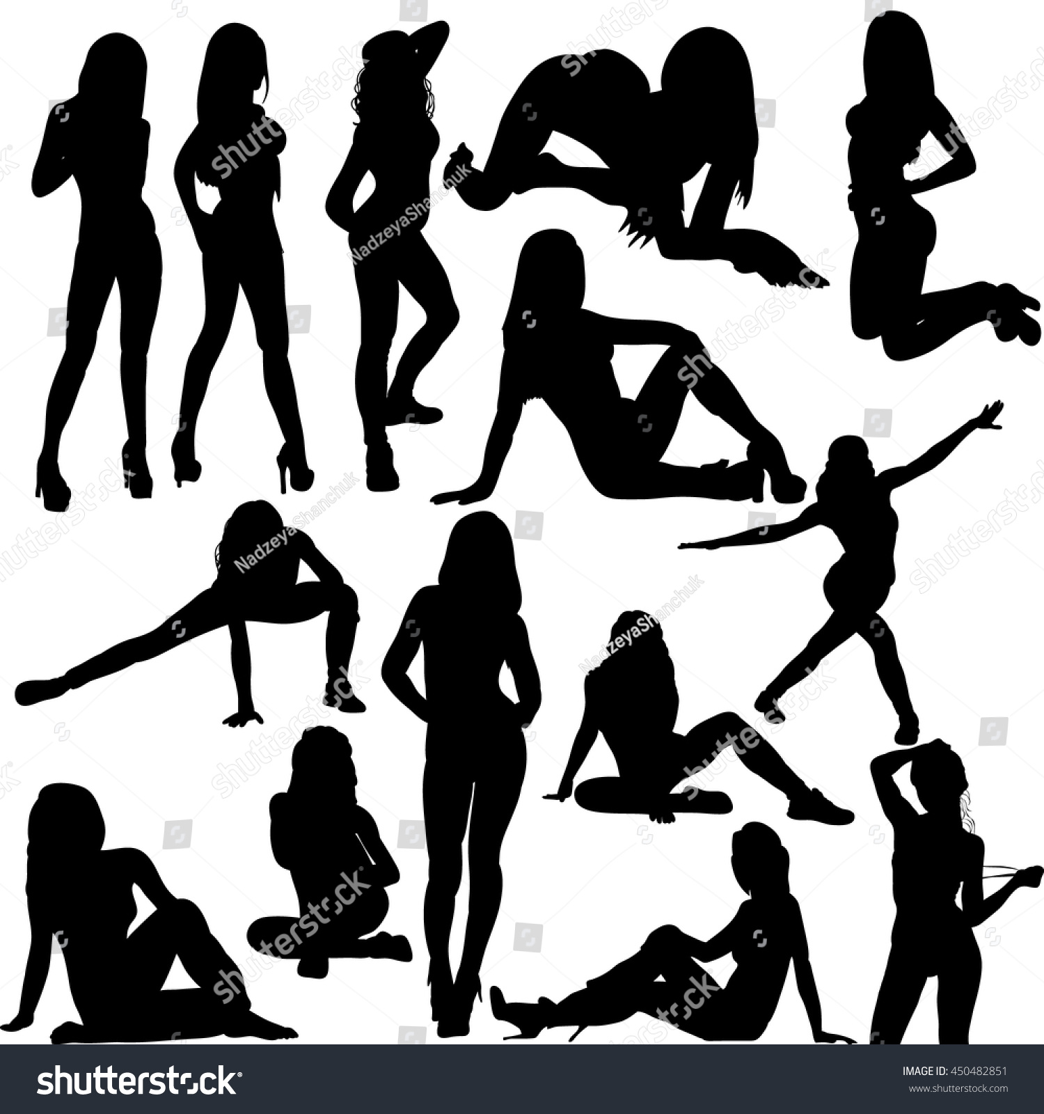 Vector Isolatedset Girl Silhouettes Sexy Posing