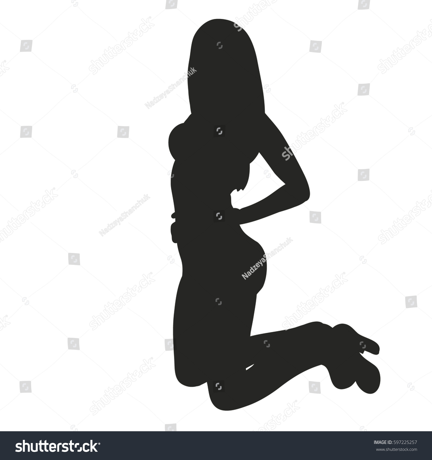 Vector Isolated Silhouette Girl Sexy Posing 스톡 벡터 로열티 프리 597225257