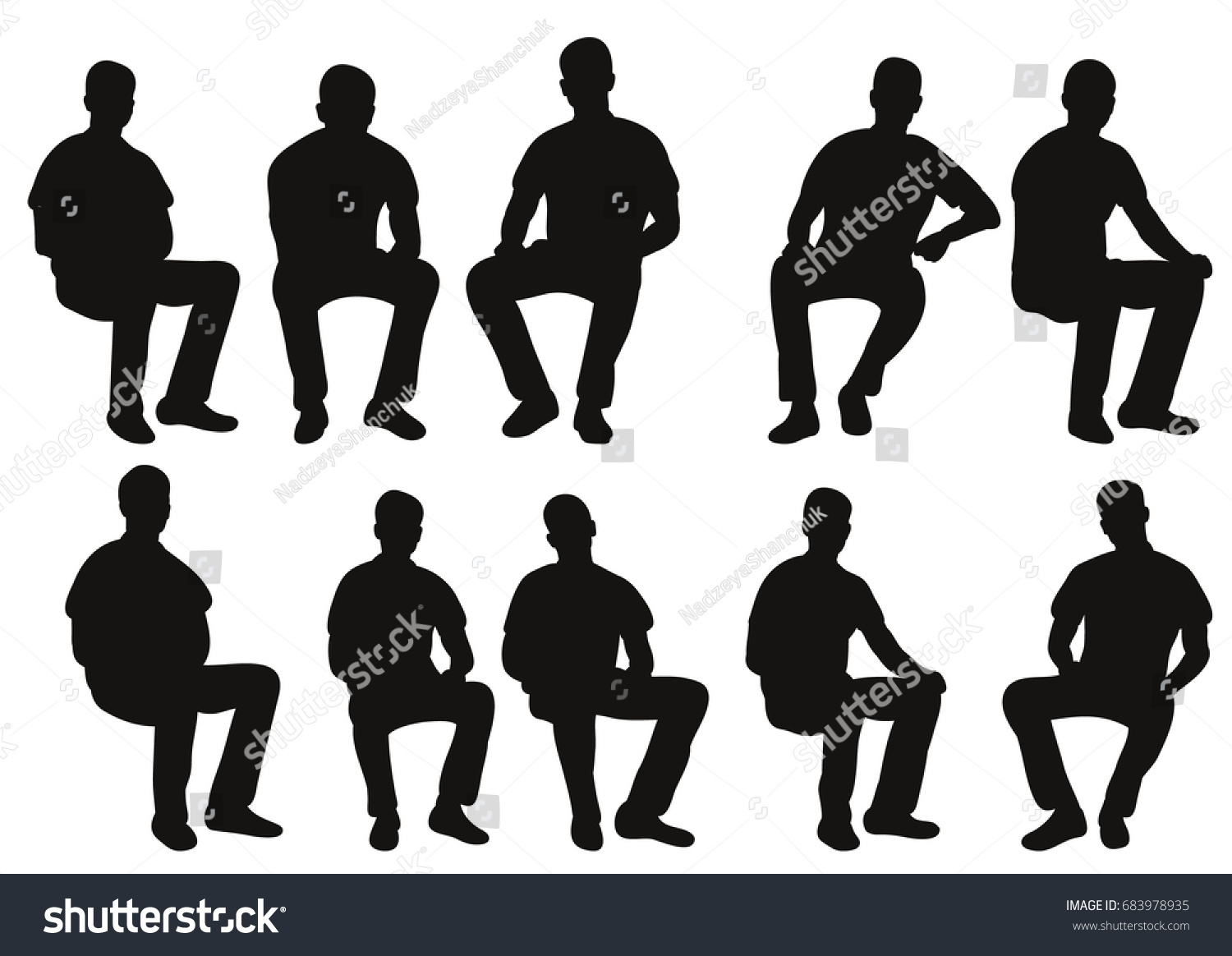 Vector Isolated Silhouette Man Sitting Collection Stock Vector (Royalty ...