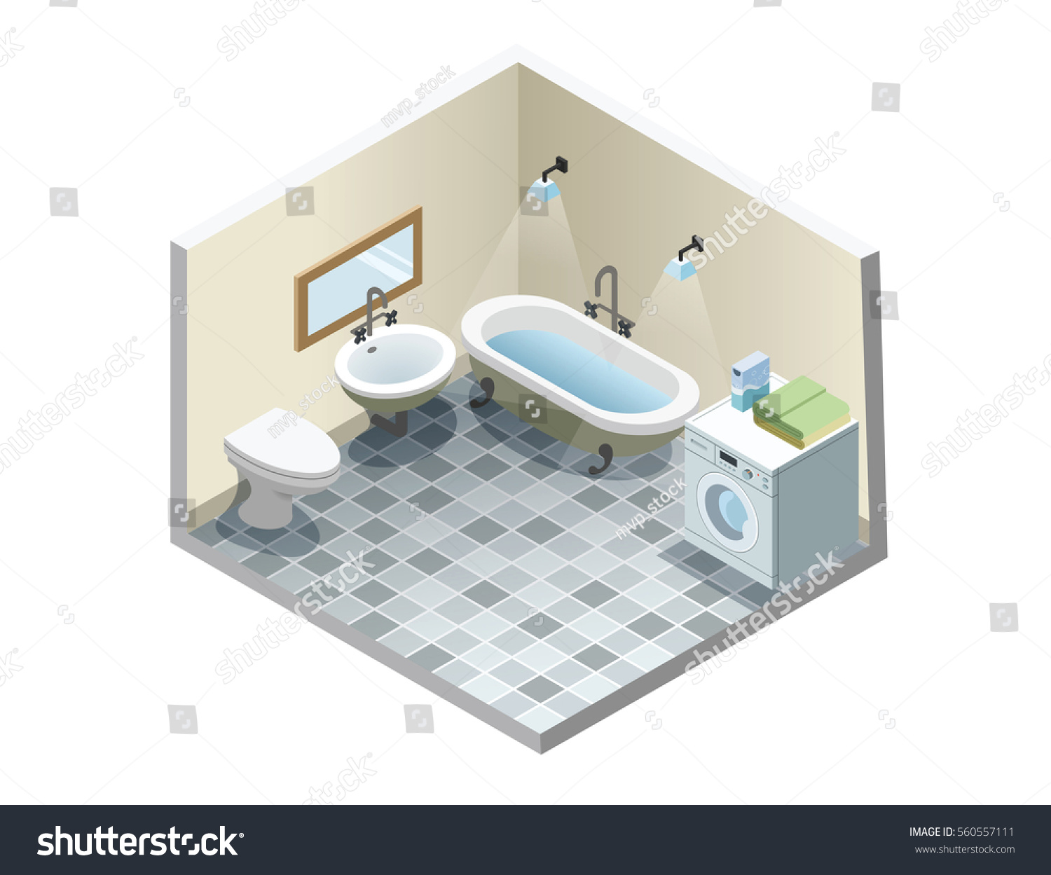 Daftar Harga Vector Isometric Bathroom Set Retro Vintage 