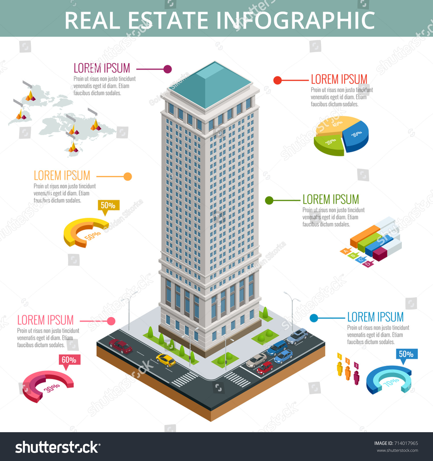 Vector Isometric Illustration Real Estate Infographic Stock Vector ...