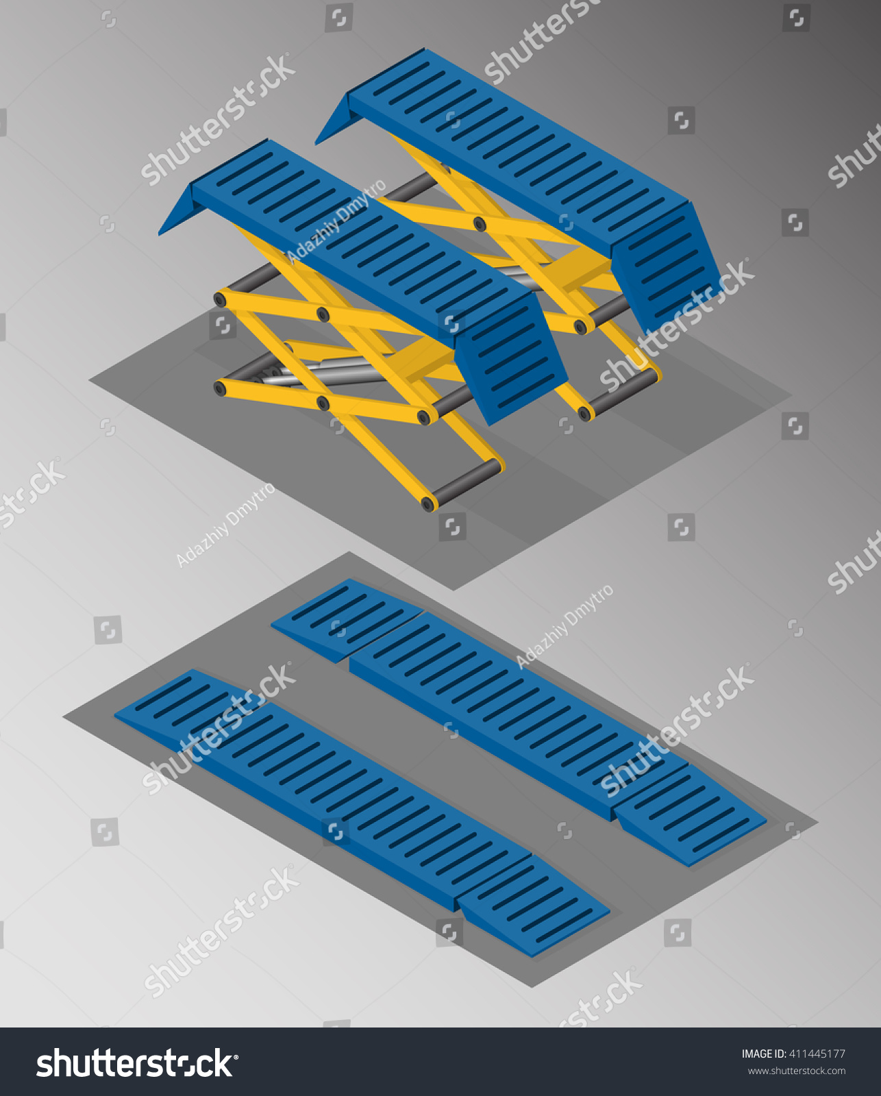 Vector Isometric Illustration Scissor Car Lift Stock Vector Royalty Free 411445177