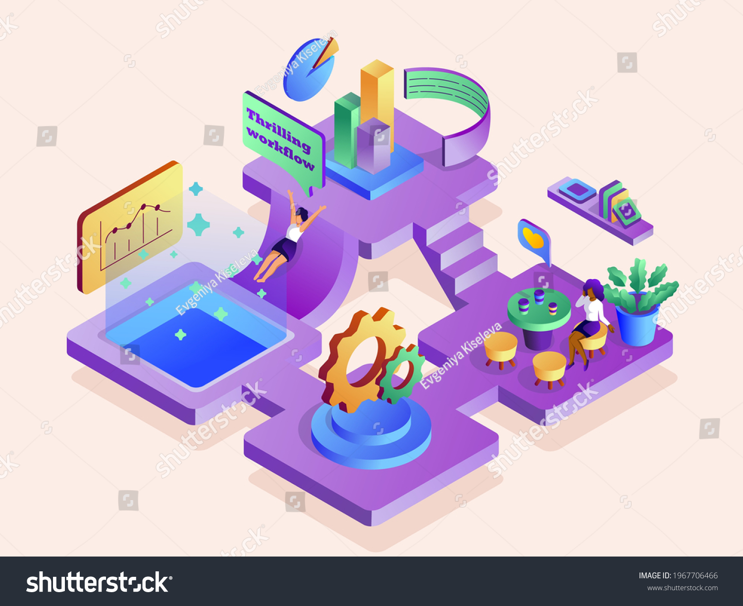 Vector Isometric Illustration Showing Exciting Workflow Stock Vector ...