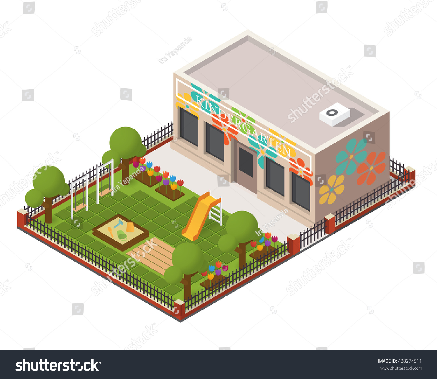 Vector Isometric Kindergarten Kids Playground Flat Stock Vector ...