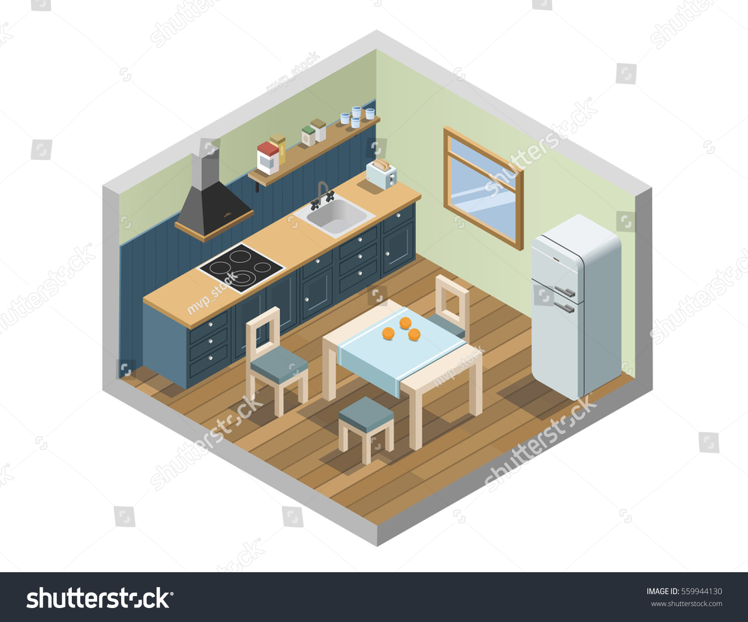 Vector Isometric Set  Kitchen Furniture Household Stock 