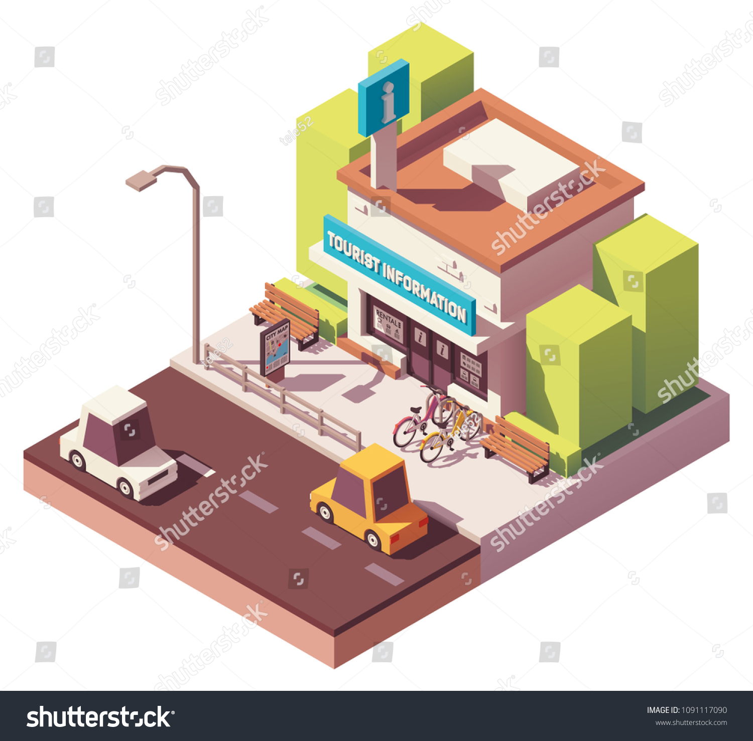 Vector Isometric Tourist Information Visitor Center Stock Vector Royalty Free 1091117090